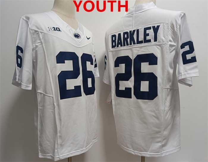 Youth Penn State Nittany Lions #26 Saquon Barkley White Stitched Jersey-0